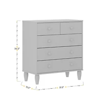 Large Kids 5-Drawer Wood Dresser Chest for Bedrooms