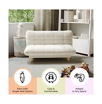 Buzz & Bloom Upholstered Cushioned Kids Couch with Tufted Seat and Back, Wood Legs