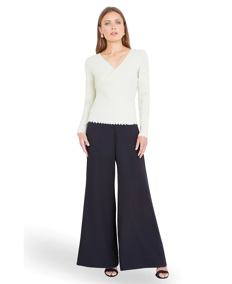 Yumi Women's Metallic Thread Rib Wrap Knitted Top
