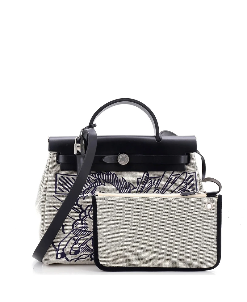 Pre-Owned HERMES 31 Herbag Zip Pegase Pop Toile and Leather