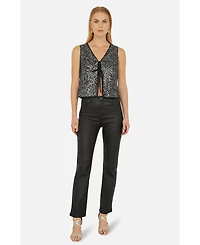 Yumi Women's Sequin Tie Front Waistcoat Top