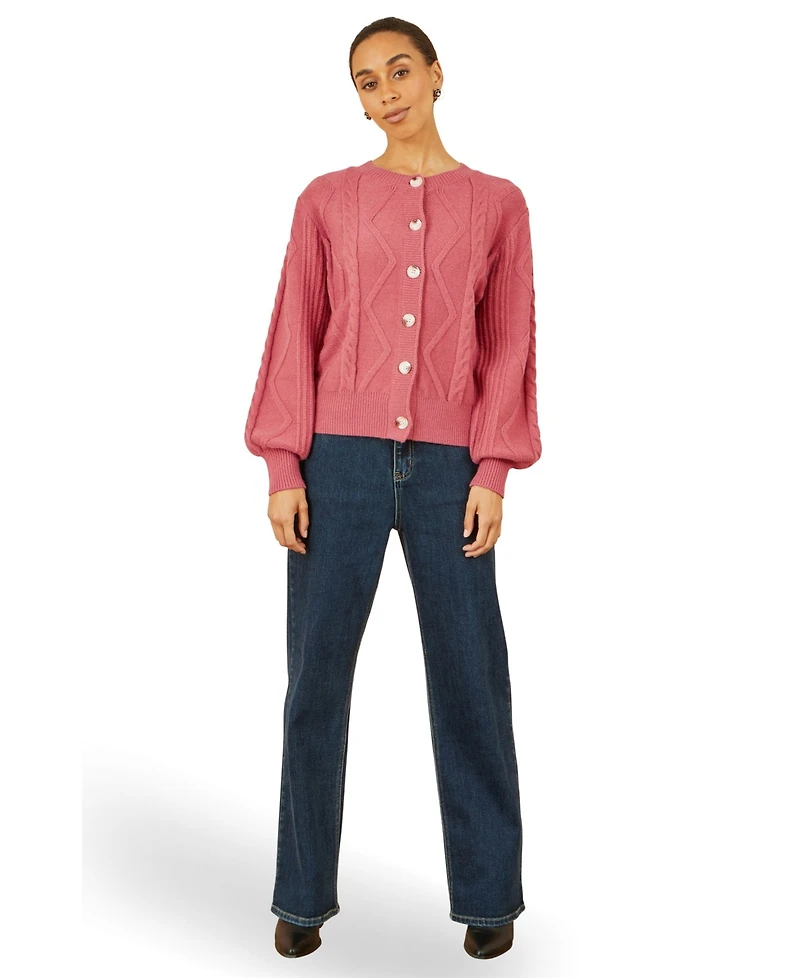 Yumi Women's Relaxed Fit Cable Cardigan