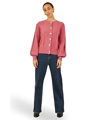 Yumi Women's Relaxed Fit Cable Cardigan