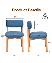 Clihome Modern Wooden Blended Linen Kaki Dining Chair Set of 2