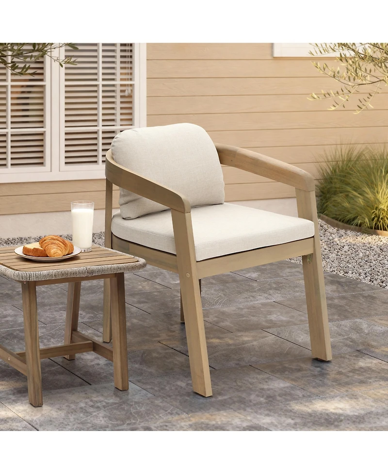 LuxenHome Acacia Patio Chair with Cushions, Durable and Stylish Outdoor Seating