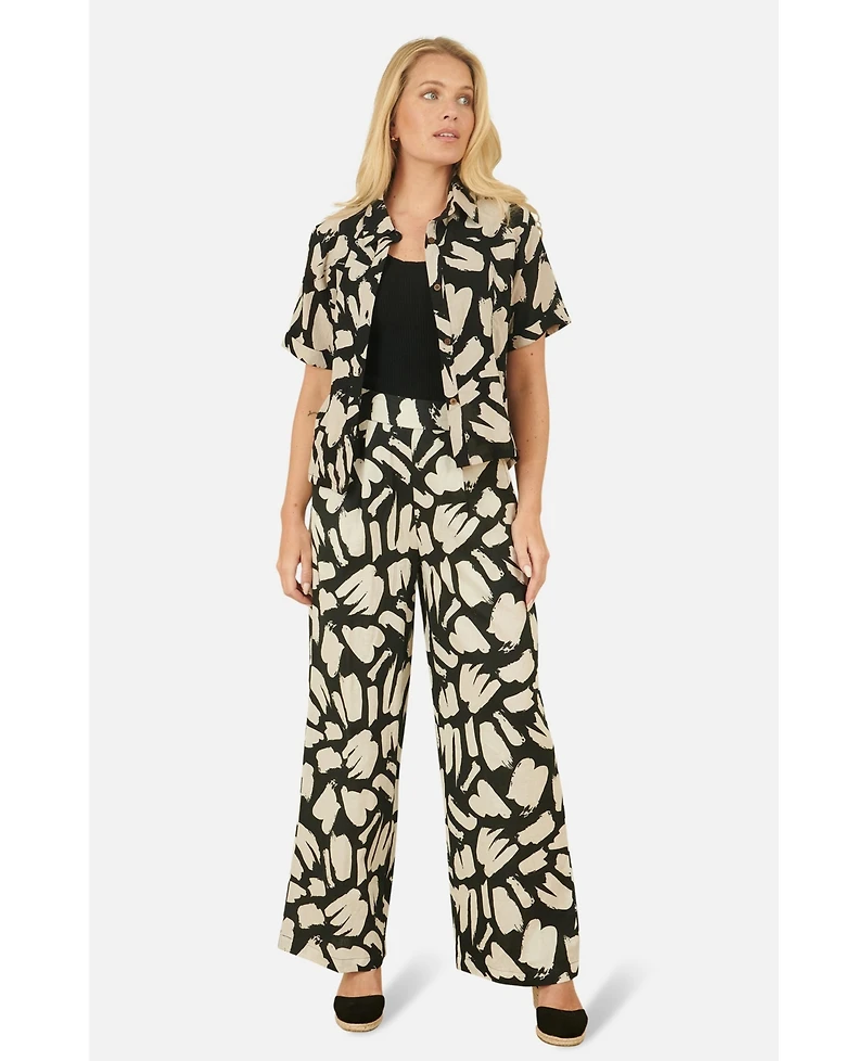 Yumi Women's Short Sleeve Printed Relaxed Fit Shirt