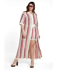 Eloquii Women's Plus Striped Crochet Duster