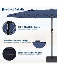 gaomon 15 Feet Patio Umbrella with Solar lights and Base Included for Garden, Pool, Deck