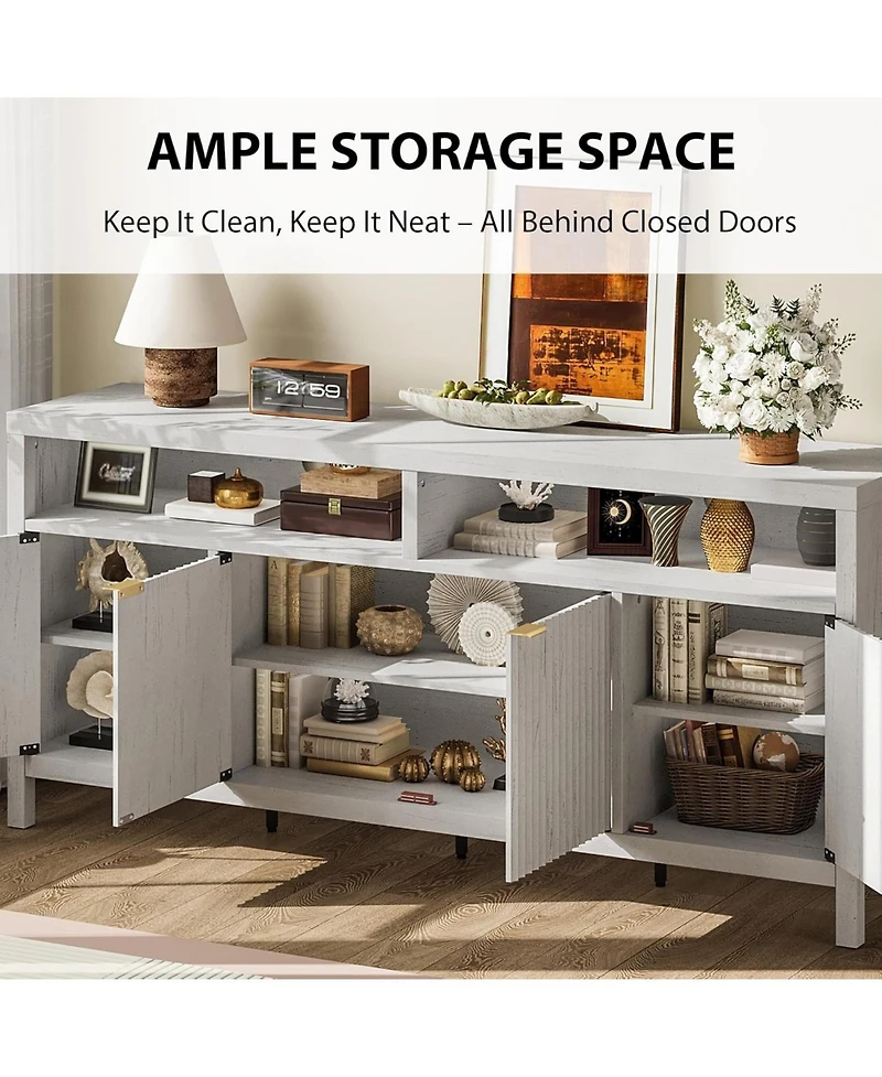gaomon Sideboard Buffet Cabinet with Storage,65" Fluted Cabinet with 4 Doors, Long Buffet Cabinet, Sideboard Storage Cabinet for Kitchen,Living Room