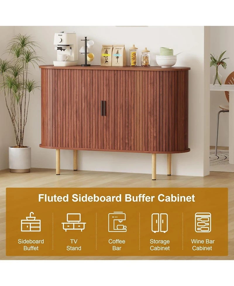 gaomon 47" Fluted Sideboard Buffer Cabinet with Sliding Doors, Modern Wood Accent Storage Cabinet with Adjustable Shelves