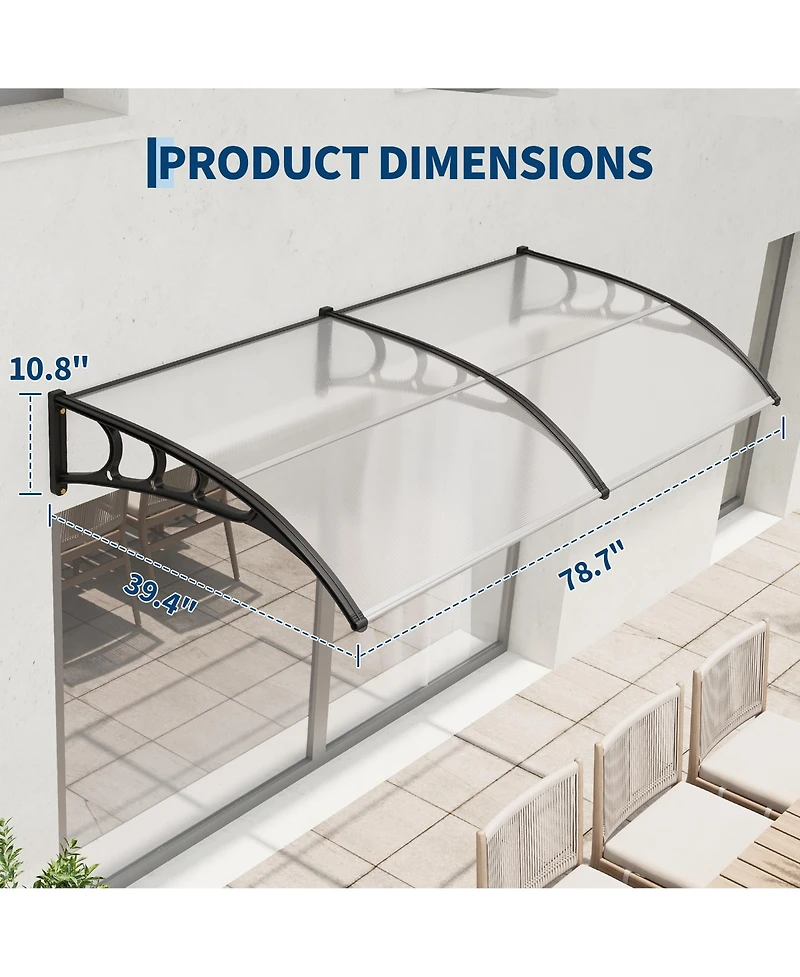 gaomon 40inchx80inches Window Awning Canopy Exterior, Polycarbonate Cover, for Door Entrance, Clear