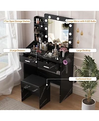 gaomon Vanity Desk with Mirror and Lights, Makeup Power Outlet, 3 Lighting Modes Adjustable Brightness