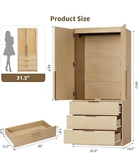 gaomon Armoire Wardrobe Closet, 69.5 inch Wooden Wardrobe Cabinet with 3 Drawers, Hanging Rod