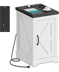gaomon Farmhouse Nightstand with Charging Station, Ac Outlets and Usb Ports, End Table with Adjustable Shelf and Cable Management, for Bedroom