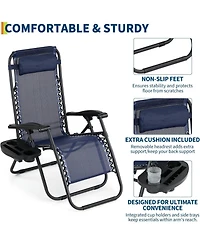 gaomon Set of 2 Blue Reclining Lounge Chairs, Heavy Duty Folding Patio Chairs with Pillow and Cup Holder for Pool, Beach, Backyard