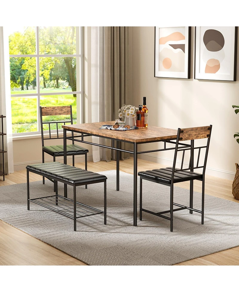 gaomon 4-Piece Kitchen Dining Table Set for 4 with 2 Upholstered Chairs and Padded Bench