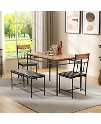 gaomon 4-Piece Kitchen Dining Table Set for 4 with 2 Upholstered Chairs and Padded Bench