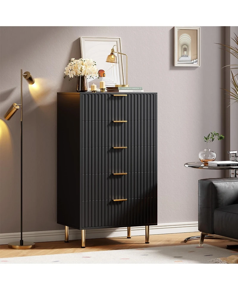 gaomon 48 Inch Tall 5 Drawer Dresser Metal Handle Storage Chest with Anti Tipping Structure for Home Use