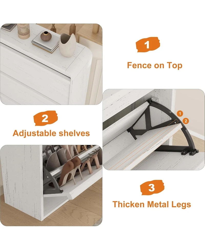 gaomon Shoe Cabinet with 3 Flip Drawers, Wooden Shoe Cabinet with Adjustable Shelf, Shoe Storage for Entryway, Hidden Shoe Cabinet for Living Room
