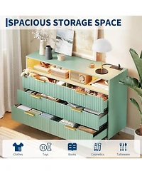 gaomon 6 Drawers Dresser for Bedroom, Dressers with Led Lights and Charging Station, Curved Profile Design, Fluted Wood Handle
