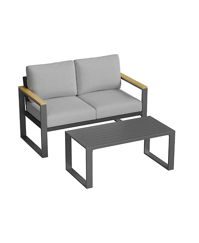 gaomon All-Weather Indoor/ Outdoor Loveseat Sofa Set for Balcony, Garden, Deck, Living Room with Coffee Table