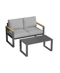 gaomon All-Weather Indoor/ Outdoor Loveseat Sofa Set for Balcony, Garden, Deck, Living Room with Coffee Table