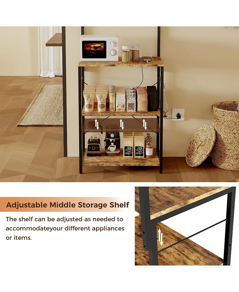gaomon Freestanding Kitchen Storage Shelf, Coffee Bar Organizer with Power Outlet and Usb Ports
