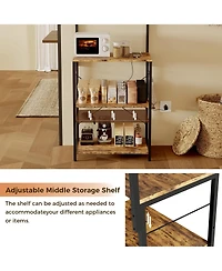 gaomon Freestanding Kitchen Storage Shelf, Coffee Bar Organizer with Power Outlet and Usb Ports