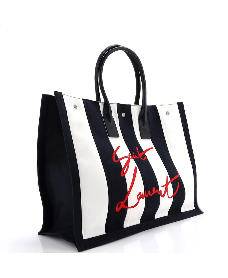 Pre-Owned Saint Laurent Large Noe Shopping Tote Striped Canvas