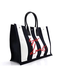Pre-Owned Saint Laurent Large Noe Shopping Tote Striped Canvas