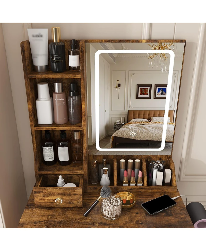 Streamdale Furniture Modern Vanity Desk with Led Mirror, 3 Drawers
