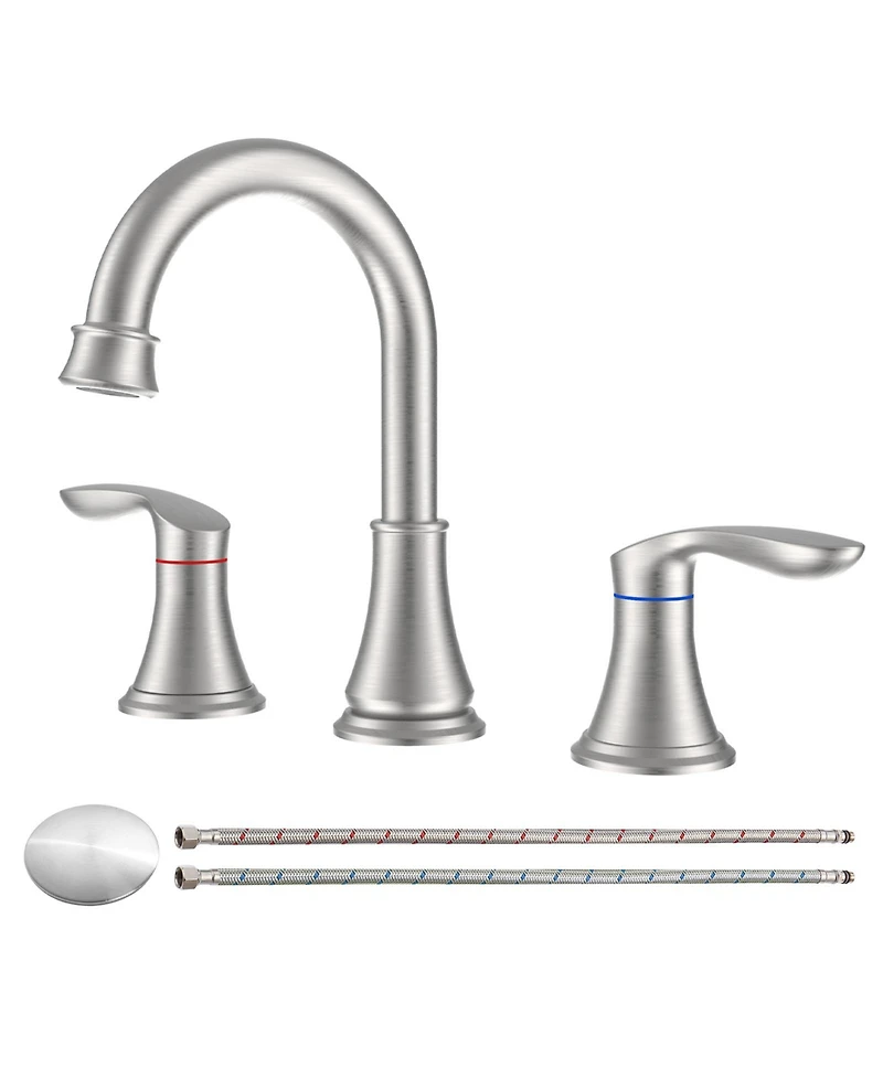 Phying 2-Handle 8 inch Widespread Bathroom Sink Faucet Brushed Nickel Lavatory Faucet 3 Hole 360degree(s) Swivel Spout Vanity Sink Basin Faucets