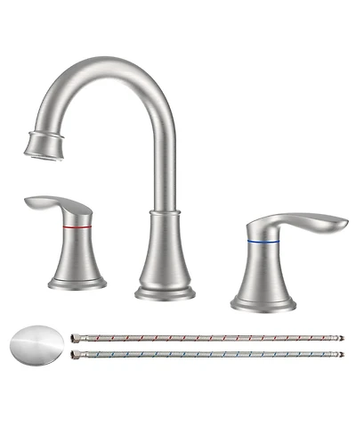 Phying 2-Handle 8 inch Widespread Bathroom Sink Faucet Brushed Nickel Lavatory Faucet 3 Hole 360degree(s) Swivel Spout Vanity Sink Basin Faucets