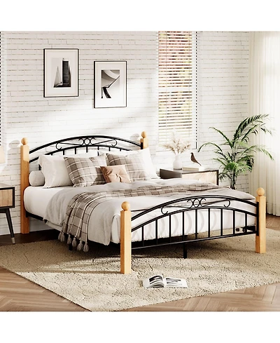 homfan Bed Frame with Headboard and Footboard, Classic Metal Platform Bed Frame Under Storage, Steel Slats, No Box Spring Needed