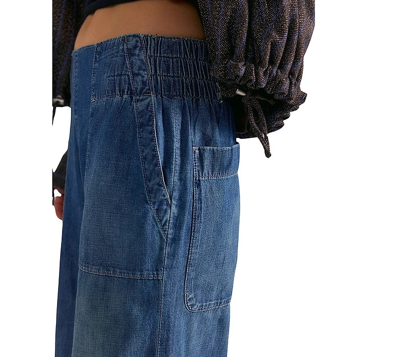 Free People Women's Mid-Rise Wide-Leg Utility Jeans