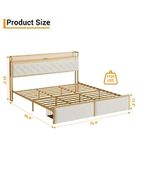homfan Platform Bed Frame for Kids with Headboard, 2 Storage Drawers, Led Lighting, Usb Ports and Power Outlets, Silent, No Box Spring Needed