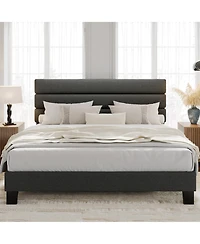 homfan Modern Platform Bed Frame, Adjustable Linen Headboard, Heavy Duty Wooden Slats, No Box Spring Needed