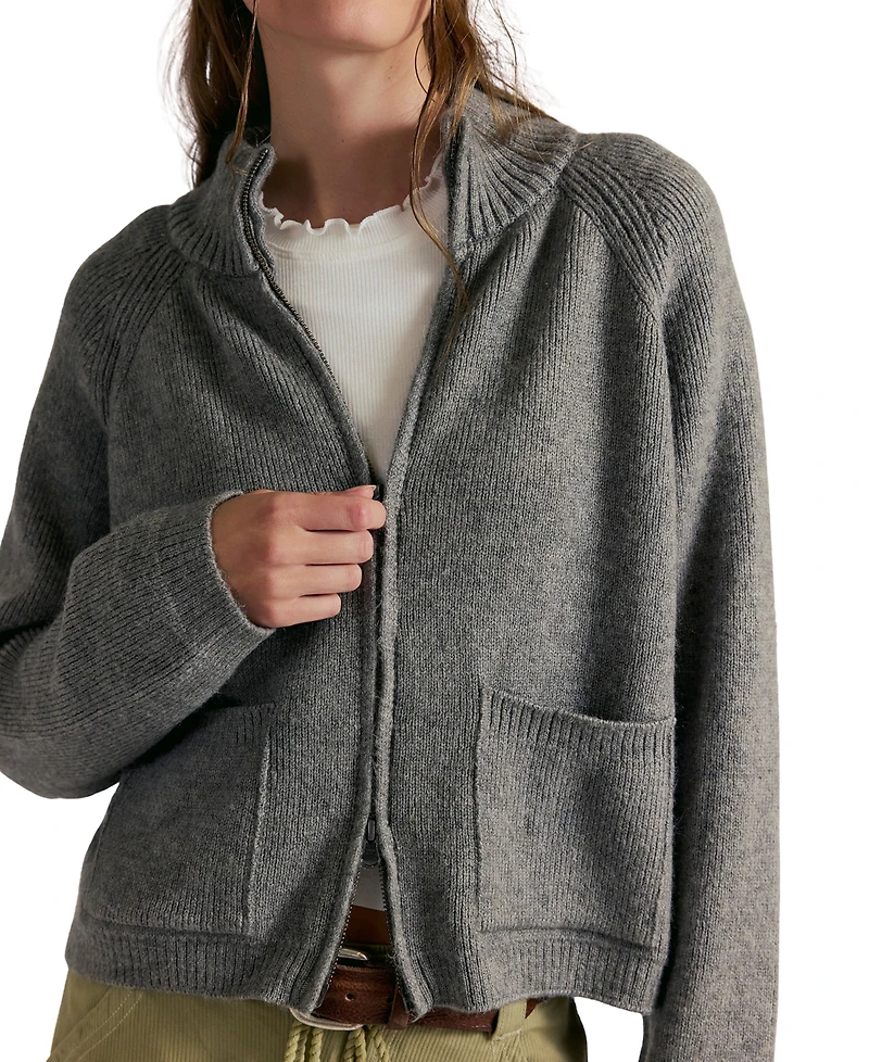 Free People Women's Mock Neck Zip-Front Cardigan Sweater