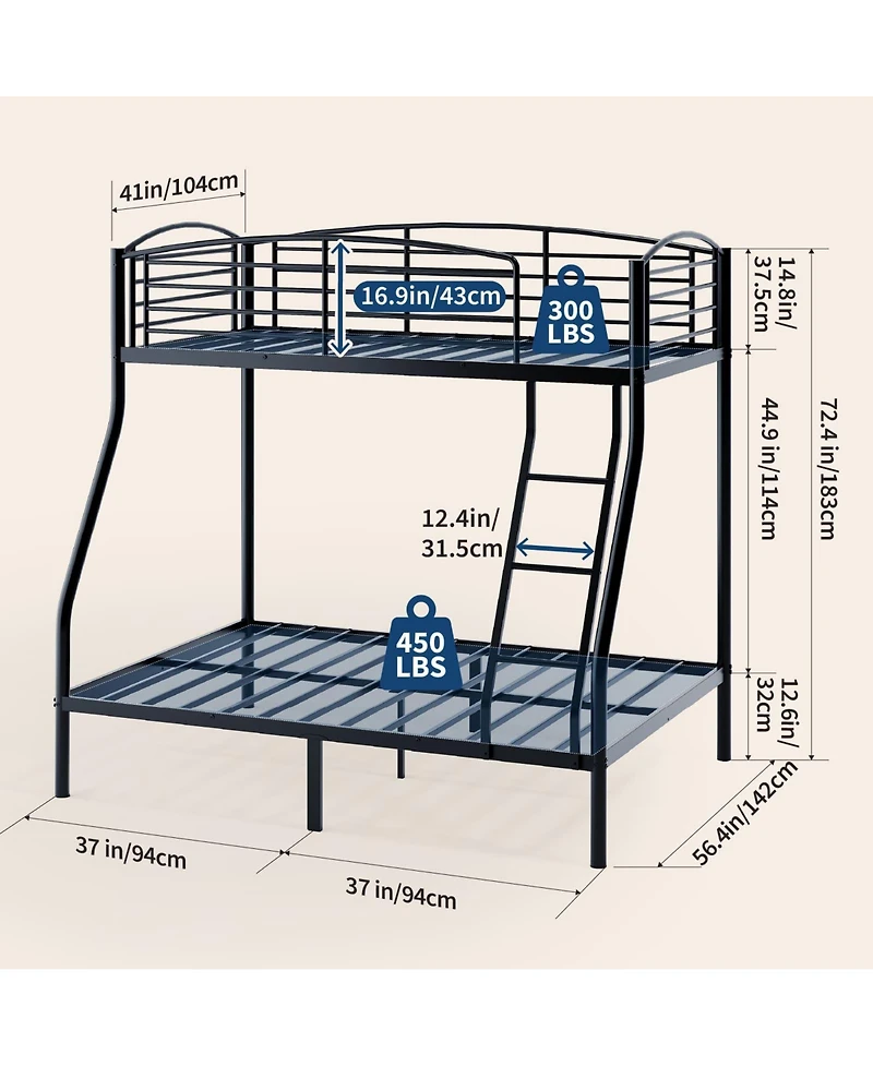 homfan Heavy Duty Space-Saving Metal Bunk Bed, Smooth Rounded Edges, Secure Ladder and Guardrail, Ideas for Dorms Small Bedrooms