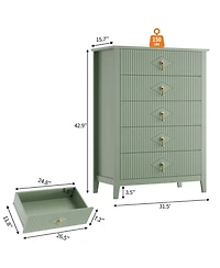 homfan Fluted 5-Drawer Dresser Chest with Metal Handles, 32 inch Wide Storage Tv Stand for Bedroom, Living Room, Hallway