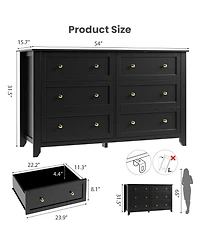 homfan Modern 6-Drawer Wide Dresser Chest with Metal Knobs, Lacquered Finish, Deep Drawer Storage for Bedroom, Entryway or Hallway