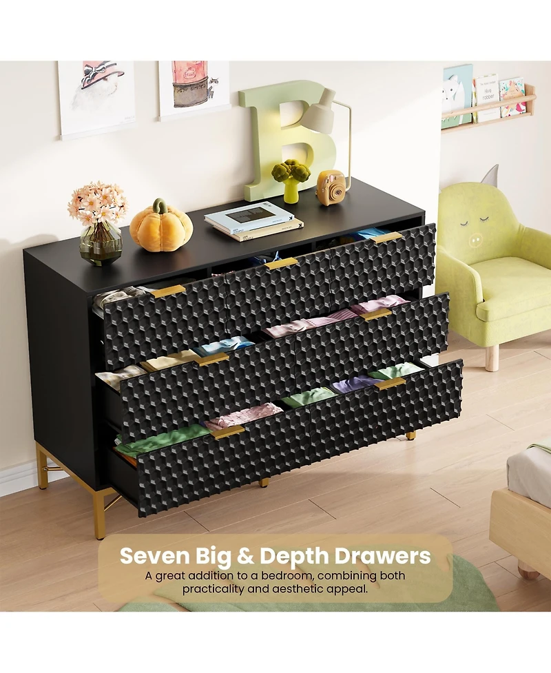 homfan 7 Drawer Dresser for Bedroom, 47in Simply Modern Chest of Drawers for Closet with Wide Top, Entertainment Center, Media Console Table