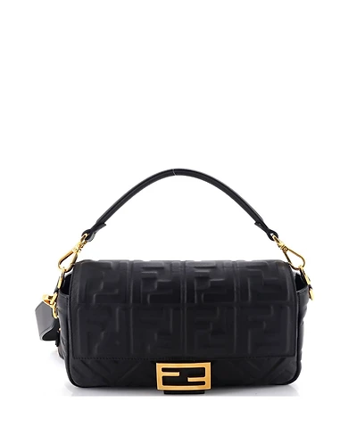 Pre-Owned Fendi Medium Baguette Nm Bag Zucca Embossed Leather