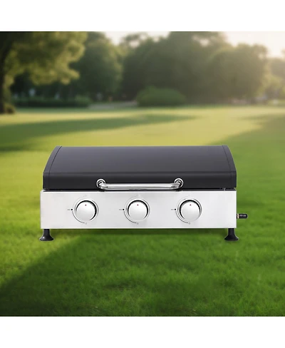 Streamdale Furniture 28,680 Btu 3-Burner Teppanyaki and Cast Iron Grill Combo Station