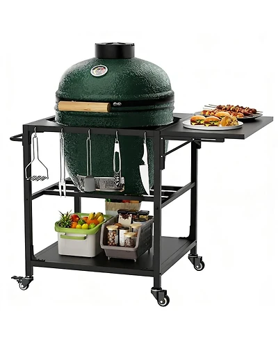 Streamdale Furniture Heavy Duty Metal Grill Cart for Large Big Egg with Storage and Wheels