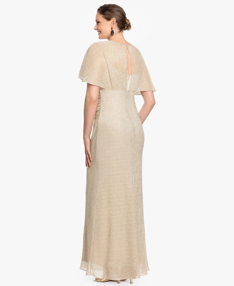 B&A By Betsy and Adam Women's Flutter-Sleeve V-Neck Ball Gown