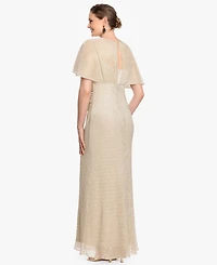 B&A By Betsy and Adam Women's Flutter-Sleeve V-Neck Ball Gown
