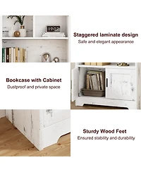 gaomon Bookcase with Led Lights Bookshelf with Doors Modern Standing Bookshelves Wooden Unique Book Shelf