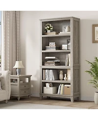 gaomon 71 Inch Tall Bookcase Adjustable Shelves and 31.5 Inch Width, 5 Tier Farmhouse Bookshelf with Wooden Legs
