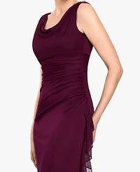 B&A By Betsy and Adam Petite Ruffle Side Cowl Neck Ball Gown